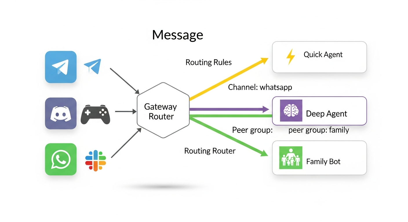 Message routing from platforms through the gateway to specialized agents