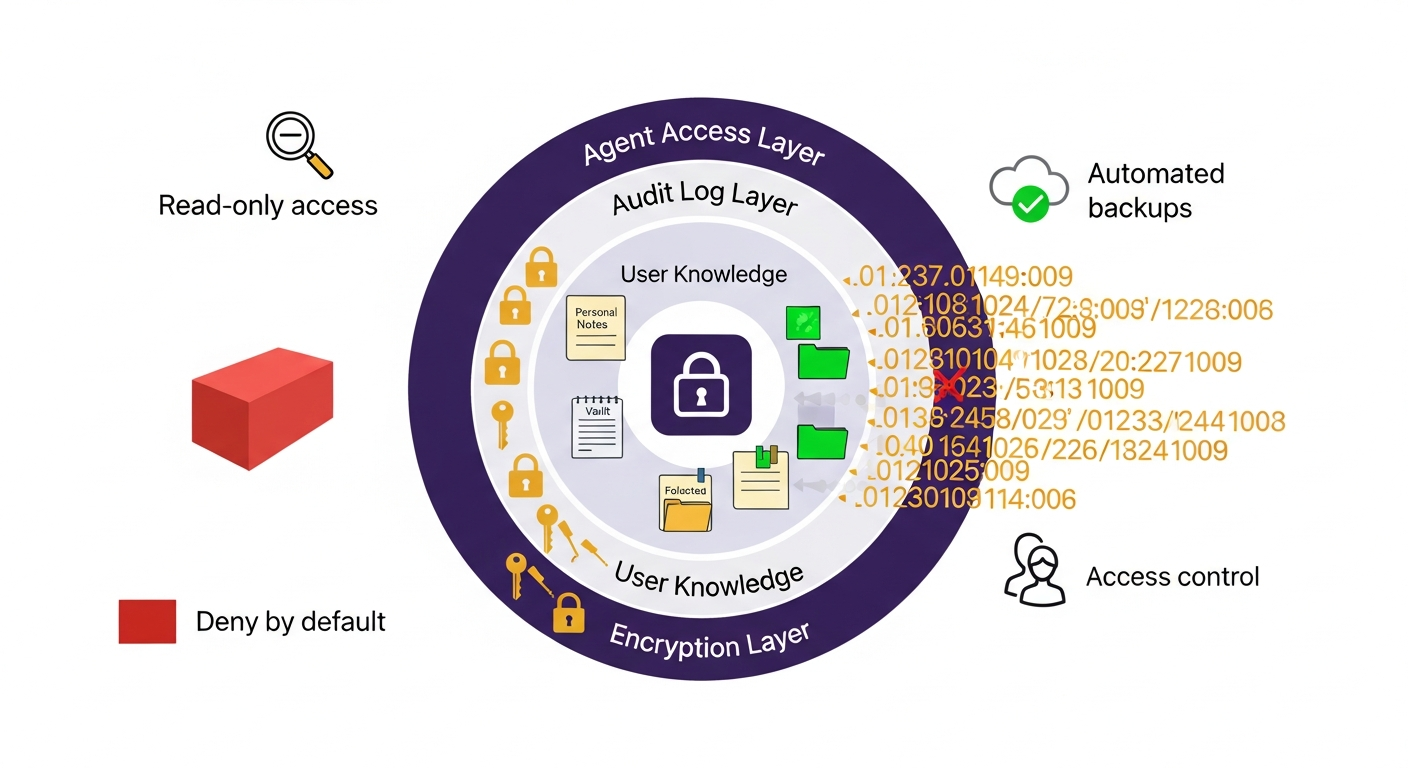 Privacy-first architecture diagram for agent access to knowledge vaults