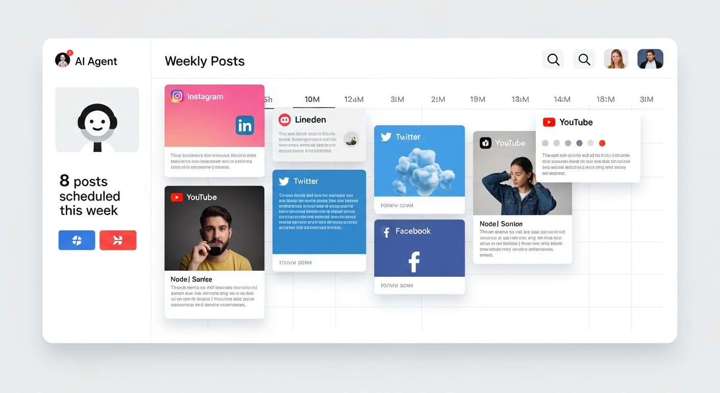 Dashboard showing multi-platform scheduled posts across a calendar view